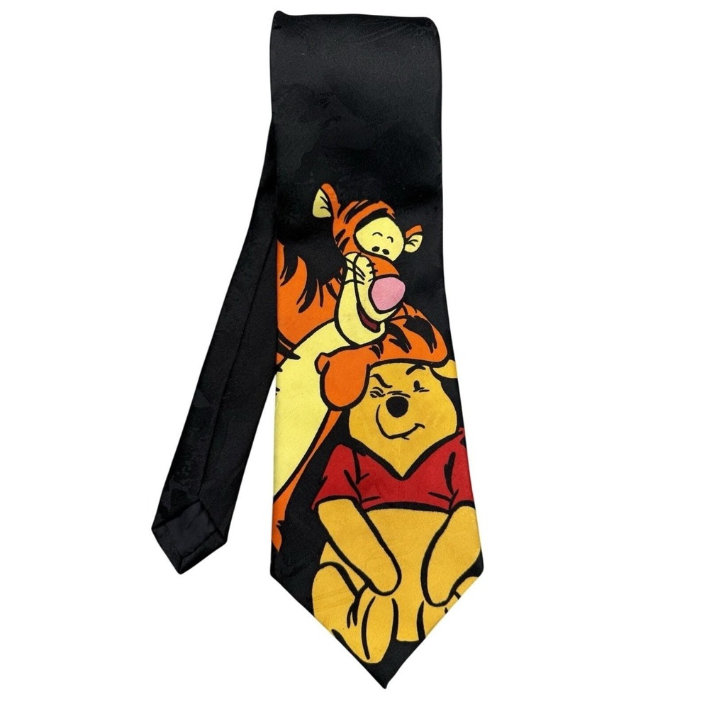 Disney Necktie Black Excellent Winnie The Pooh Tigger Jacquard Silk Tie‎